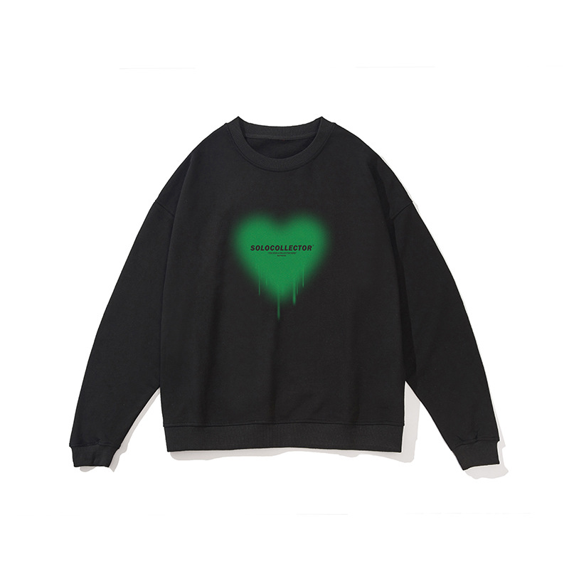 Love Printed Loose Round Collar Hoodie Pure Cotton