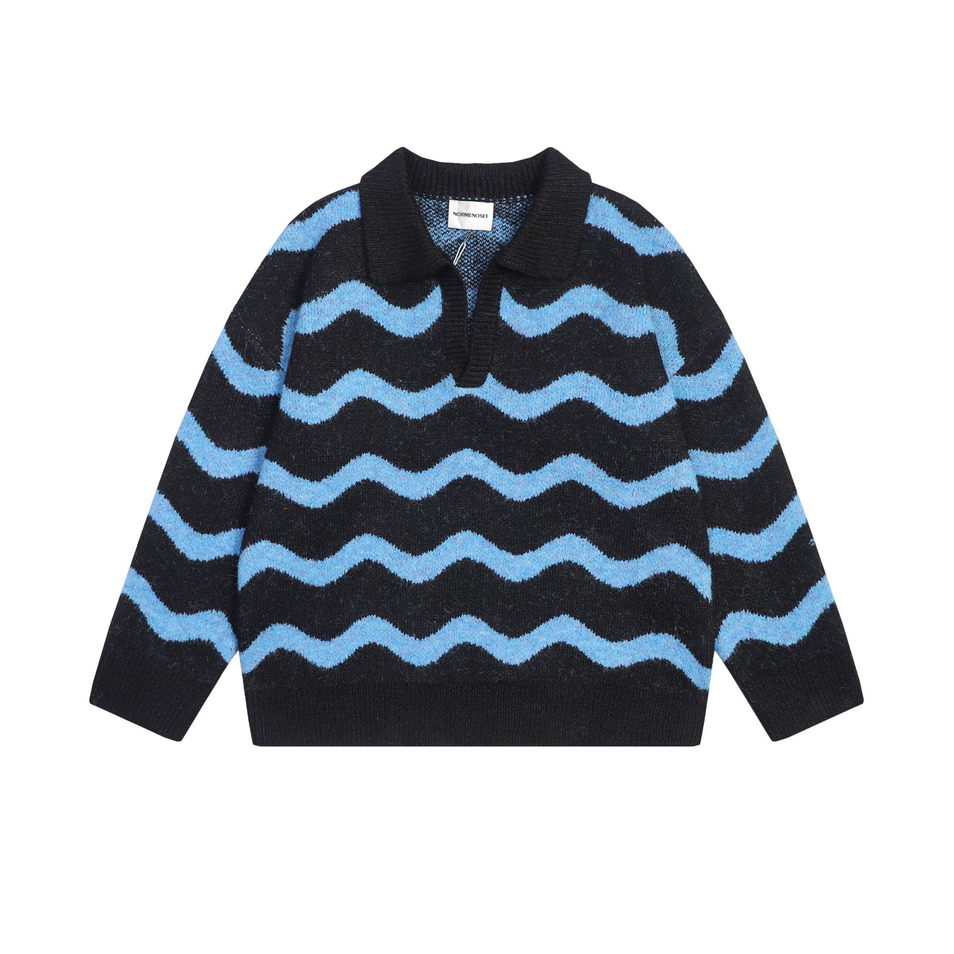 Title 4, Striped Lapel Pullover Sweater