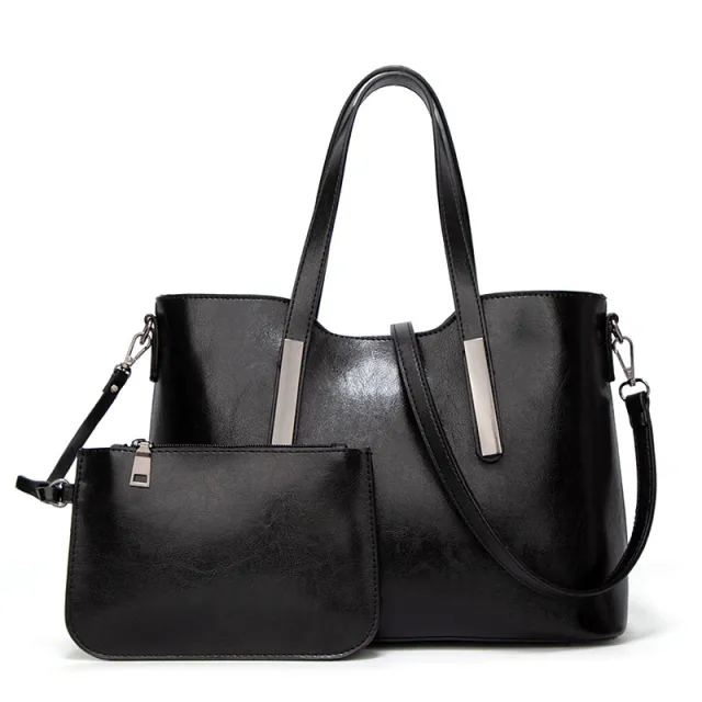 Vintage Oil Wax Leather Ladies One shoulder Messenger Mother and child Bag Black - Shop at LoveMi