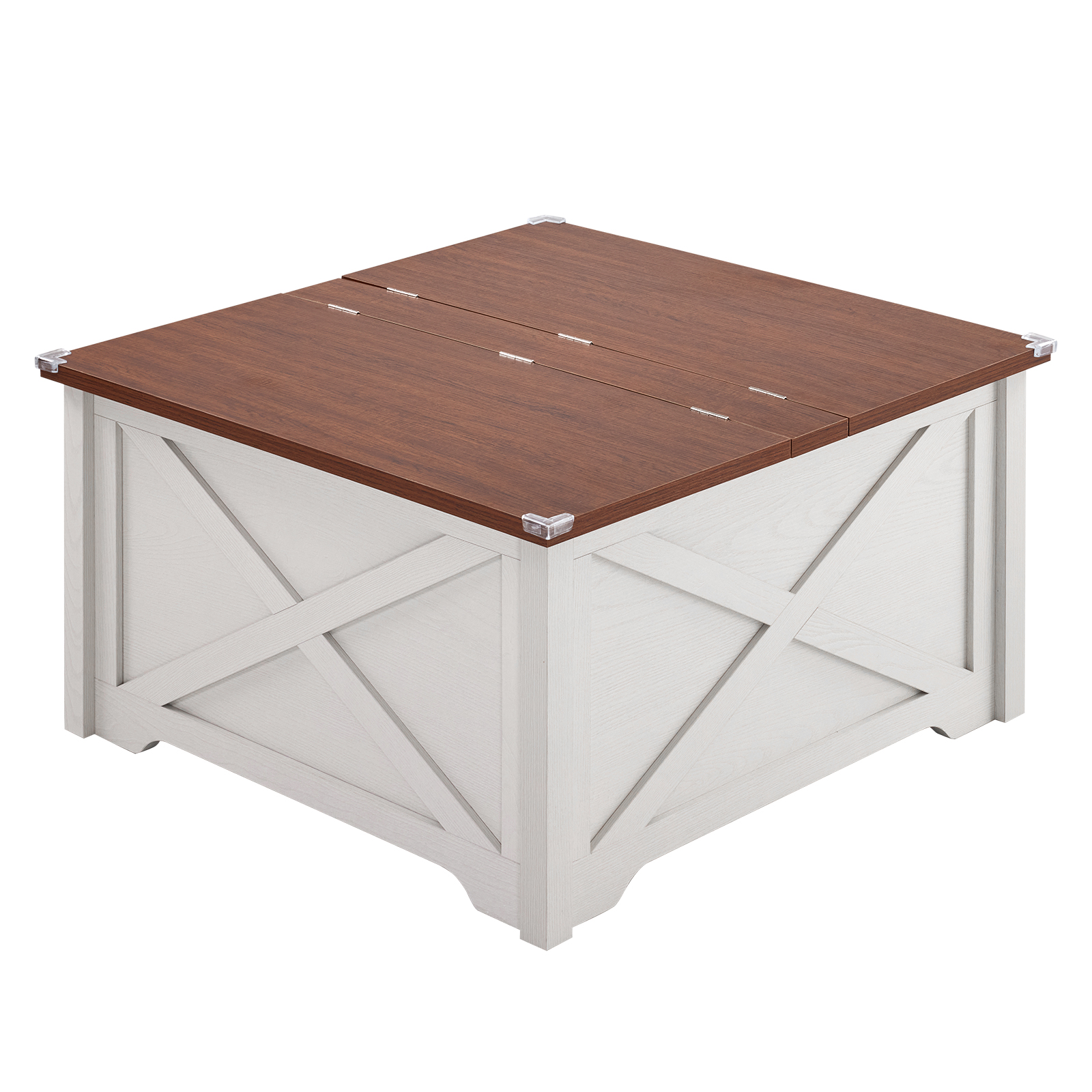 Large Hidden Storage Compartment, Double Flap Panel, Side X Shape, Coffee Table, Square, 31.5x31.5x18in