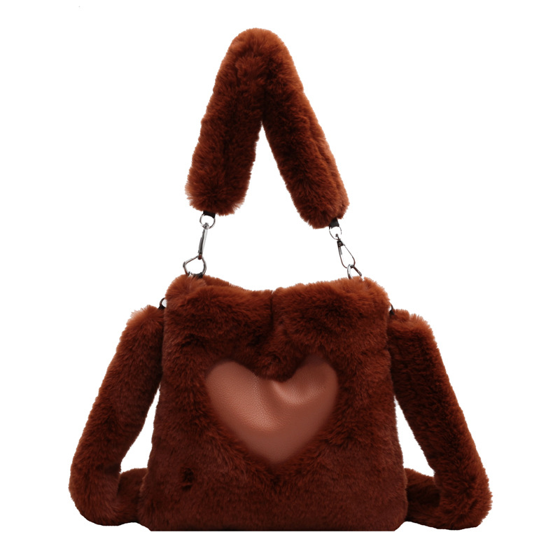 Love Handbags Winter Plush Shoulder Bags For Women Brown - Shop at LoveMi