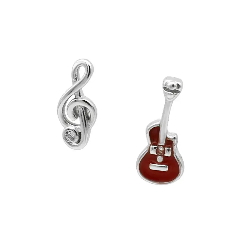 Female Cute Simple S925 Sterling Silver Guitar Note Earrings
