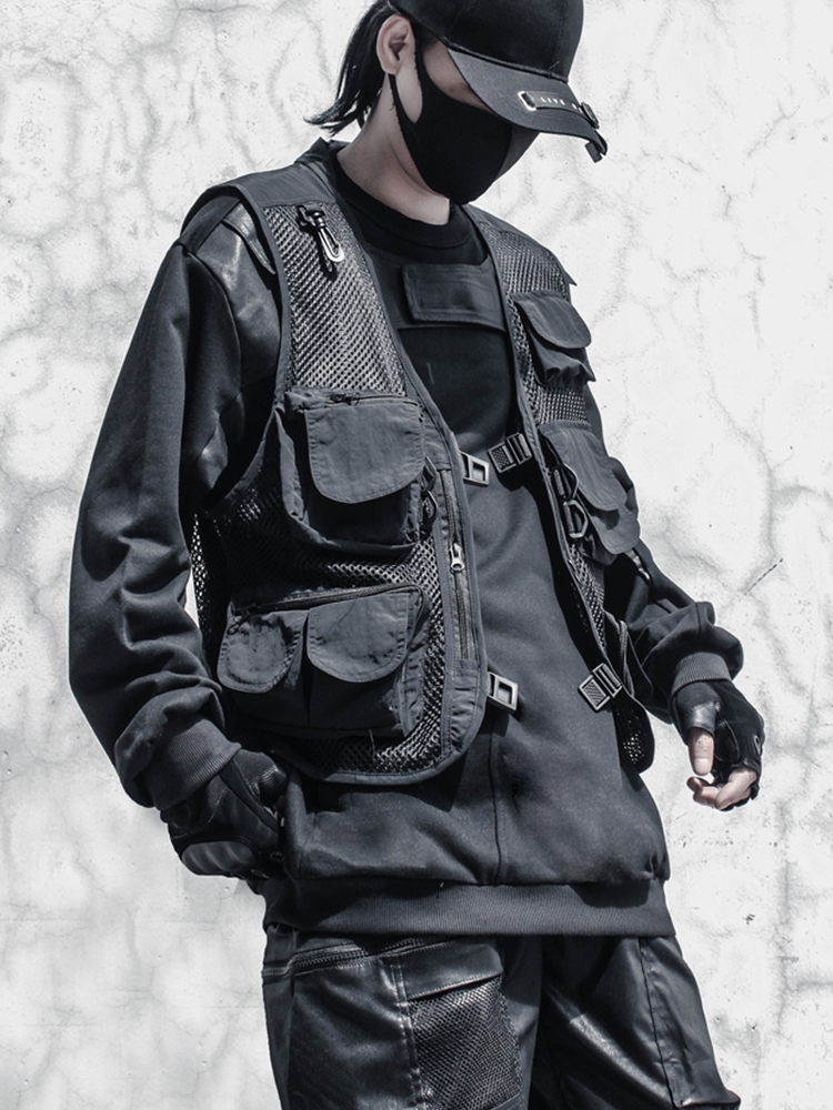 Fashionable Men's Mesh Multi-Pocket Tooling Vest