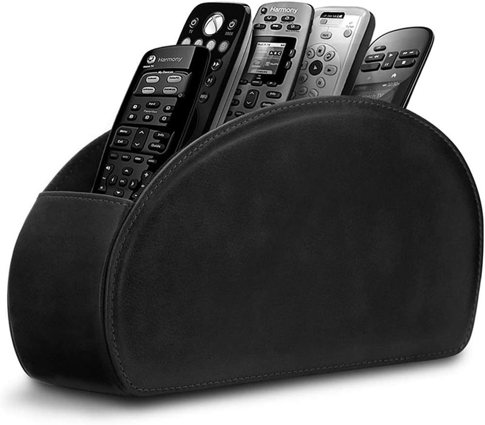 Leather Remote Control Holder With 5 Compartments, Desktop Caddy Organizer For TV Remotes, Glasses, Pens, Controllers And Accessories