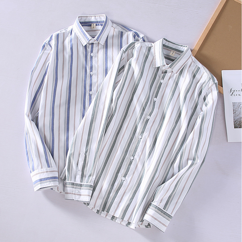 Loose Square Collar Vertical Striped Shirt