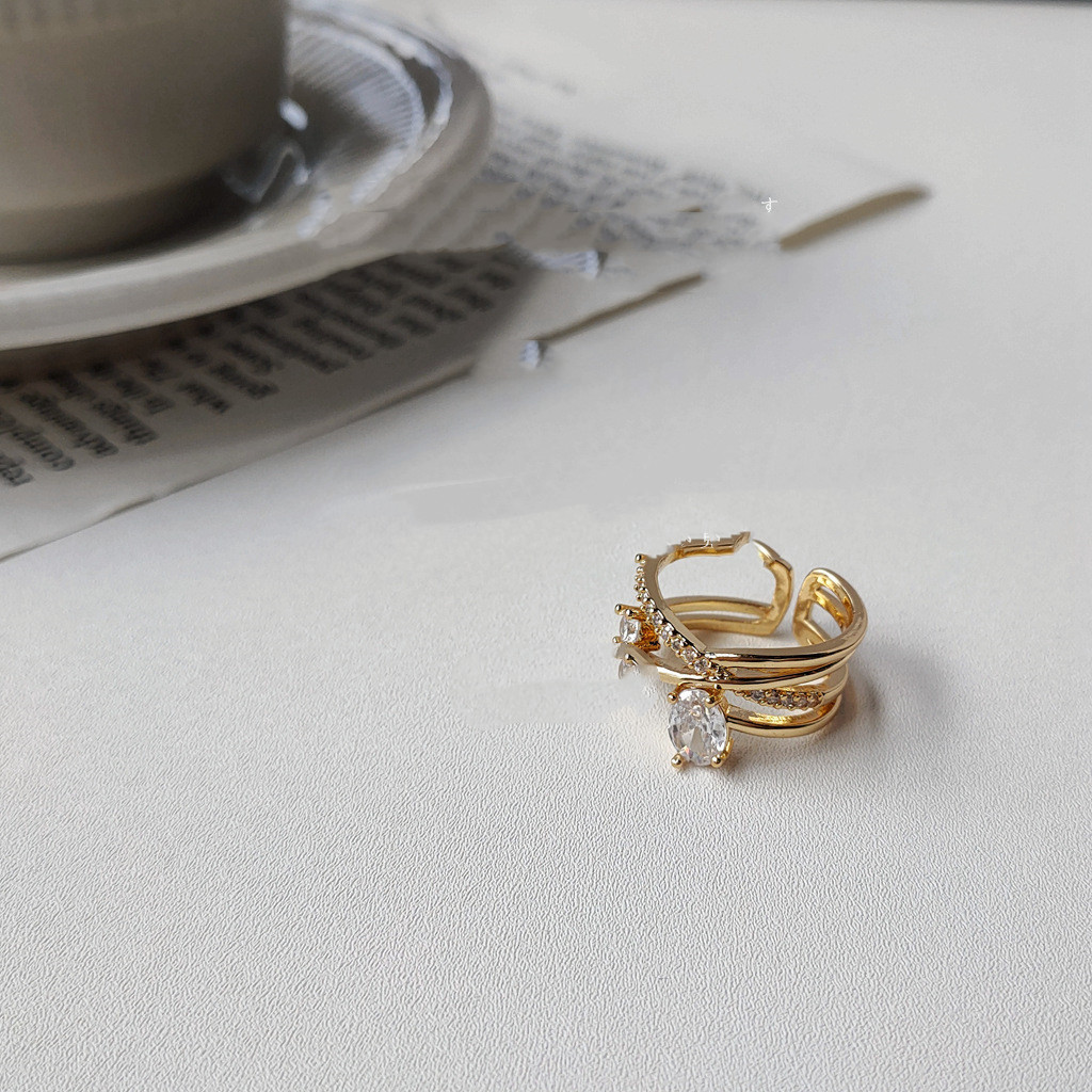 14K Zircon Plated Cross Ring Women