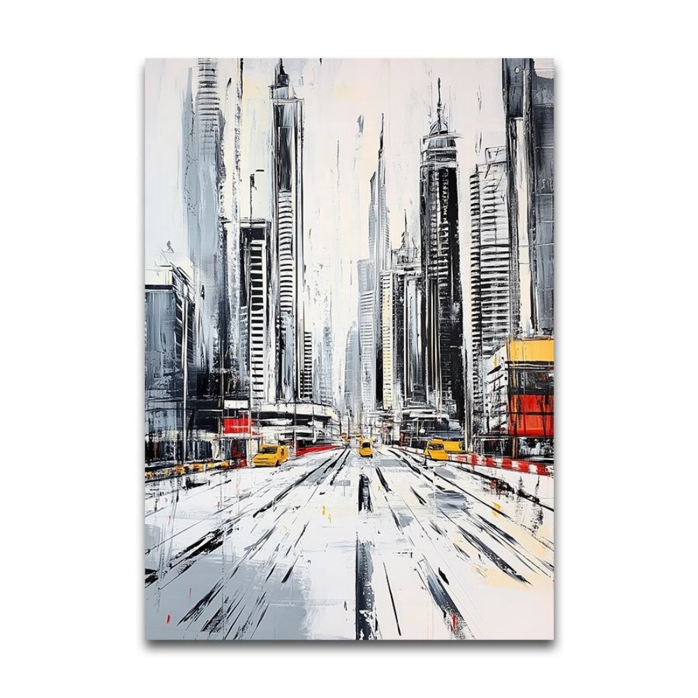 Handmade Oil Painting Canvas Wall Art Decoration Modern Black And White Abstract Architectural Street Scene For Home Living Room Decor Entrance Niche Art Installation Rolled Frameless 10