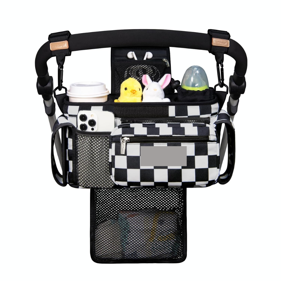 Universal Stroller Organizer With Detachable Mesh Bag & Insulated Cup Holders