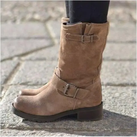 Spring Autumn And Winter Square Heel Low Mid tube Women's Boots Khaki - Shop at LoveMi
