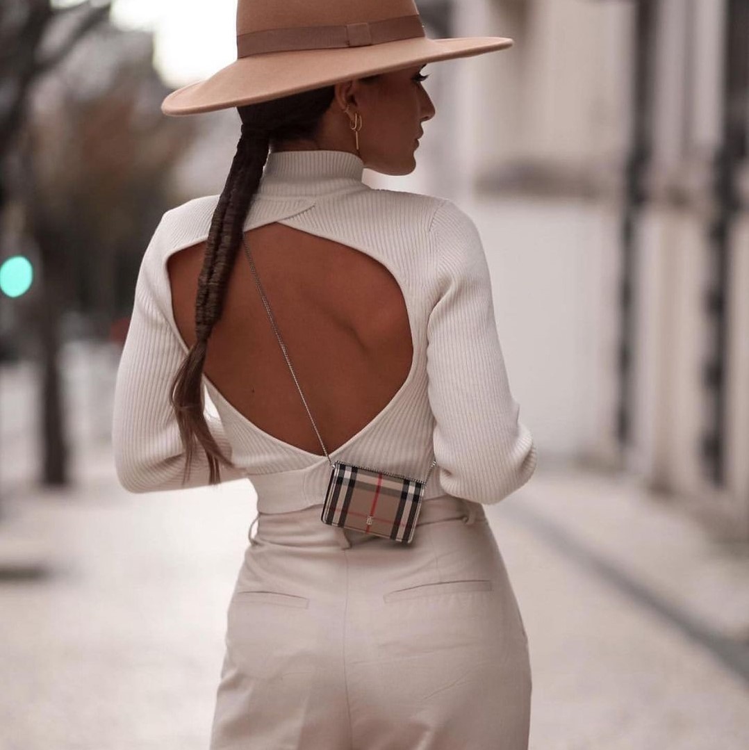 New Women's Solid Color Rabbit Fur Halter Strap Top Sweater