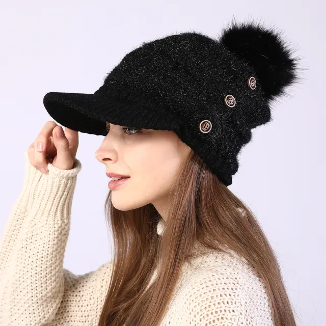 Warm Big Ball Knitted Wool Hat Black - Shop at LoveMi