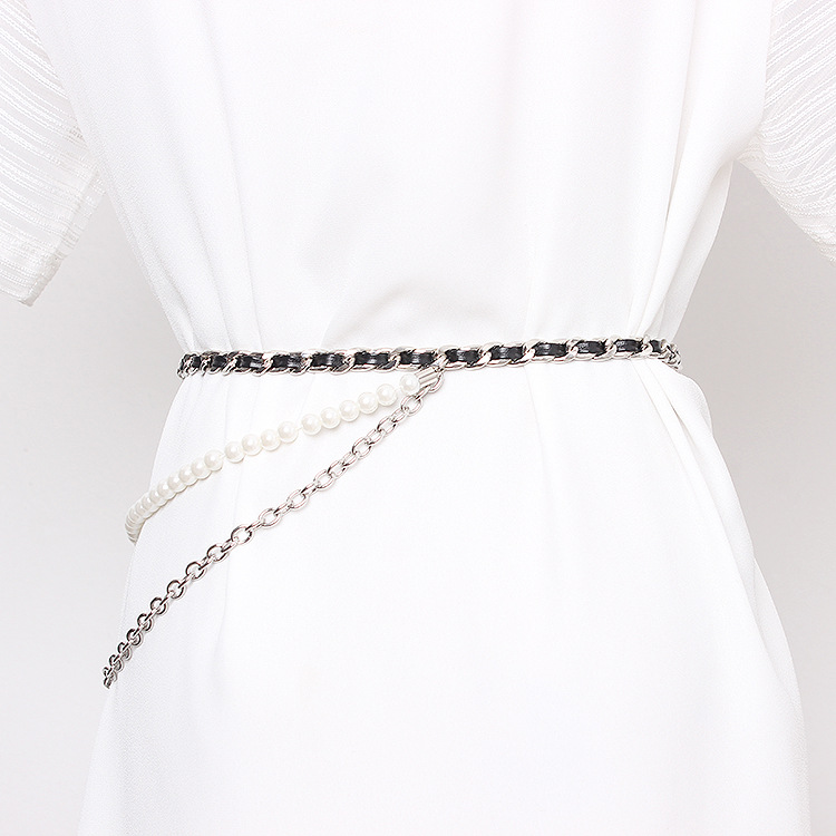 Women's Thin Metal Belt With Fringed Decorative Chain