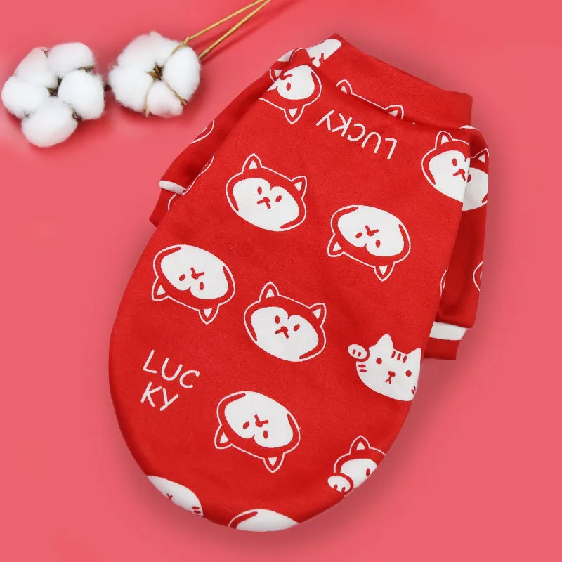 Printed Cartoon Pet Clothes Plus Velvet Two-legged Sweater - Red Husky Head