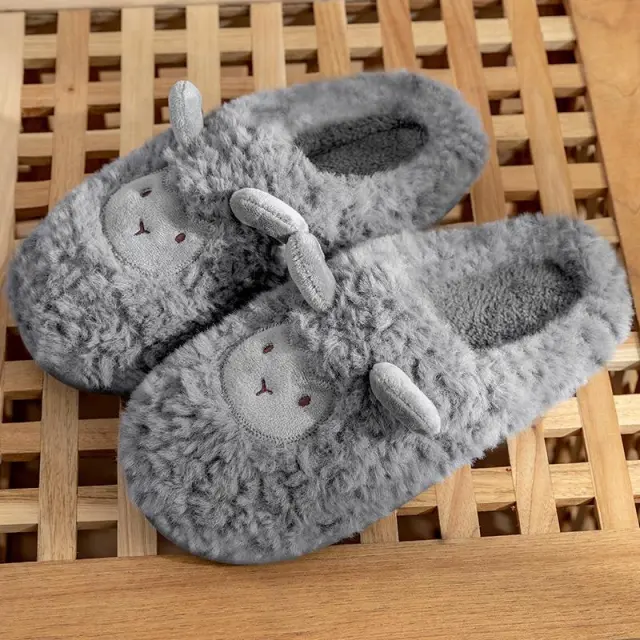 Household Anti skid Plush Warm Cartoon Slippers Grey - Shop at LoveMi