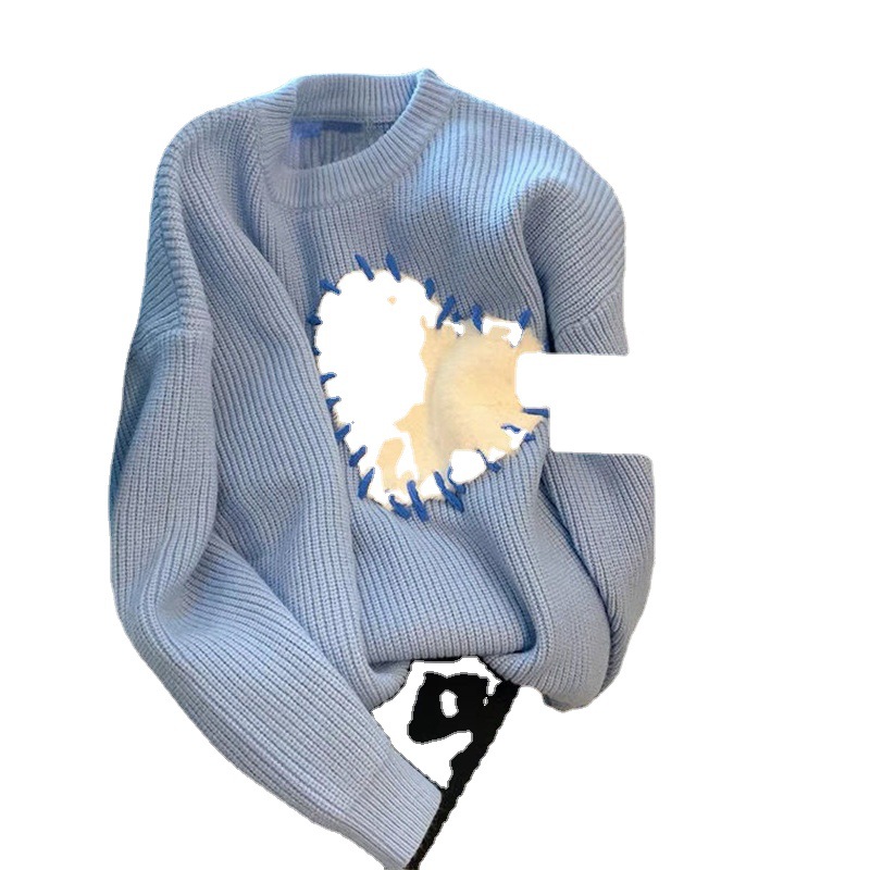 Women's Milk Blue Retro Luxury Love Knitted Sweater