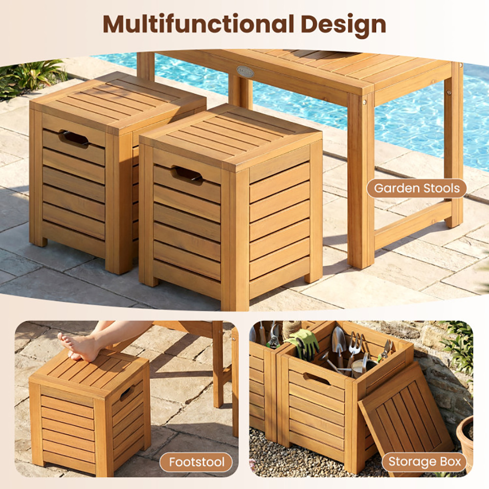 Acacia Wood Outdoor Coffee Table With Stools Set Of 2 3 Pieces Patio Table And Stools Set For Balcony, Patio, Porch, Garden And Other Limited Space
