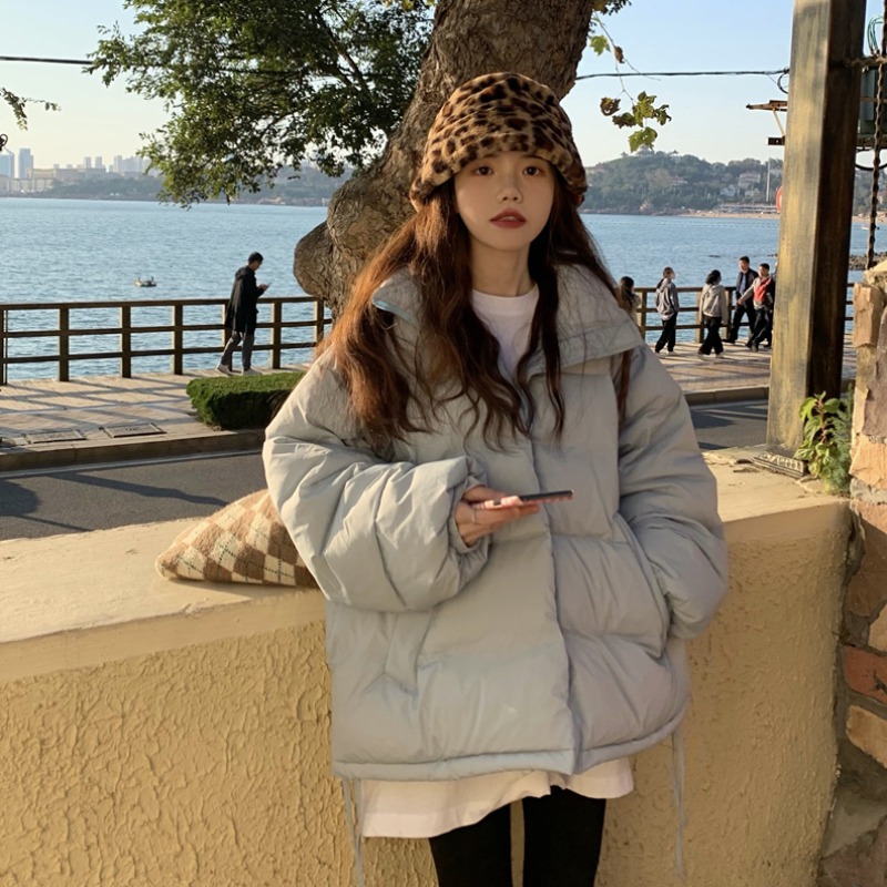 Light Blue Cotton Clothing Women's Autumn And Winter Thickened Cotton Coat