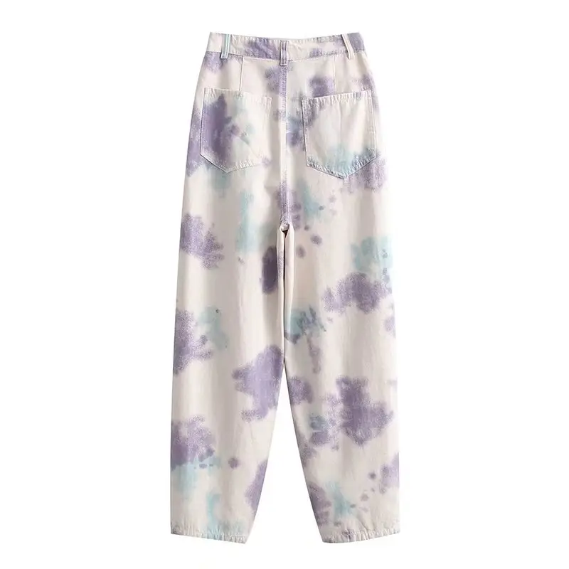 Autumn New Style Tie-dye Printed Sports Trousers Casual High-waist Canvas Pants