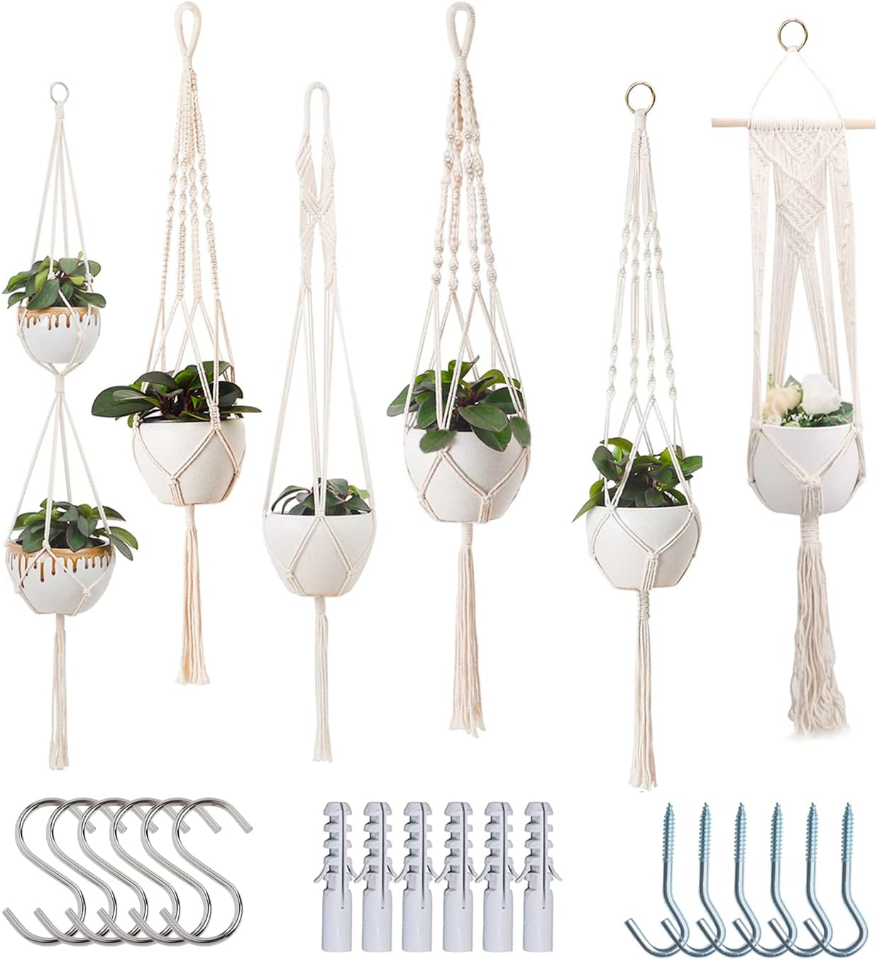 Macrame Plant Hangers 6 PCS, Indoor Hanging Planter Holders For Flower Pots, Plants And Outdoor Home Decor product image