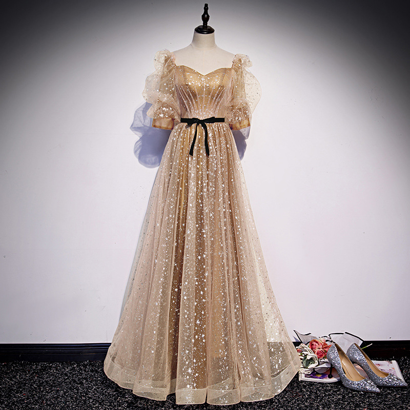 Title 3, Annual Meeting Golden Long Slimming Evening Dress