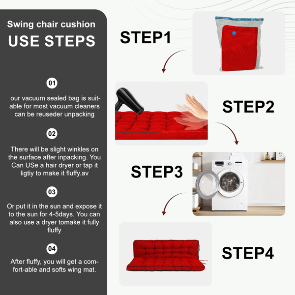 Outdoor Swing Cushions 55 Inch,Waterproof 4in  Thick Porch Swing Cushion Replacement With Backrest And Ties,Comfortable 2-3 Seat Pation Swing Pad For Backyard,Garden,Lawn,Outdoor Furniture Red — view 2