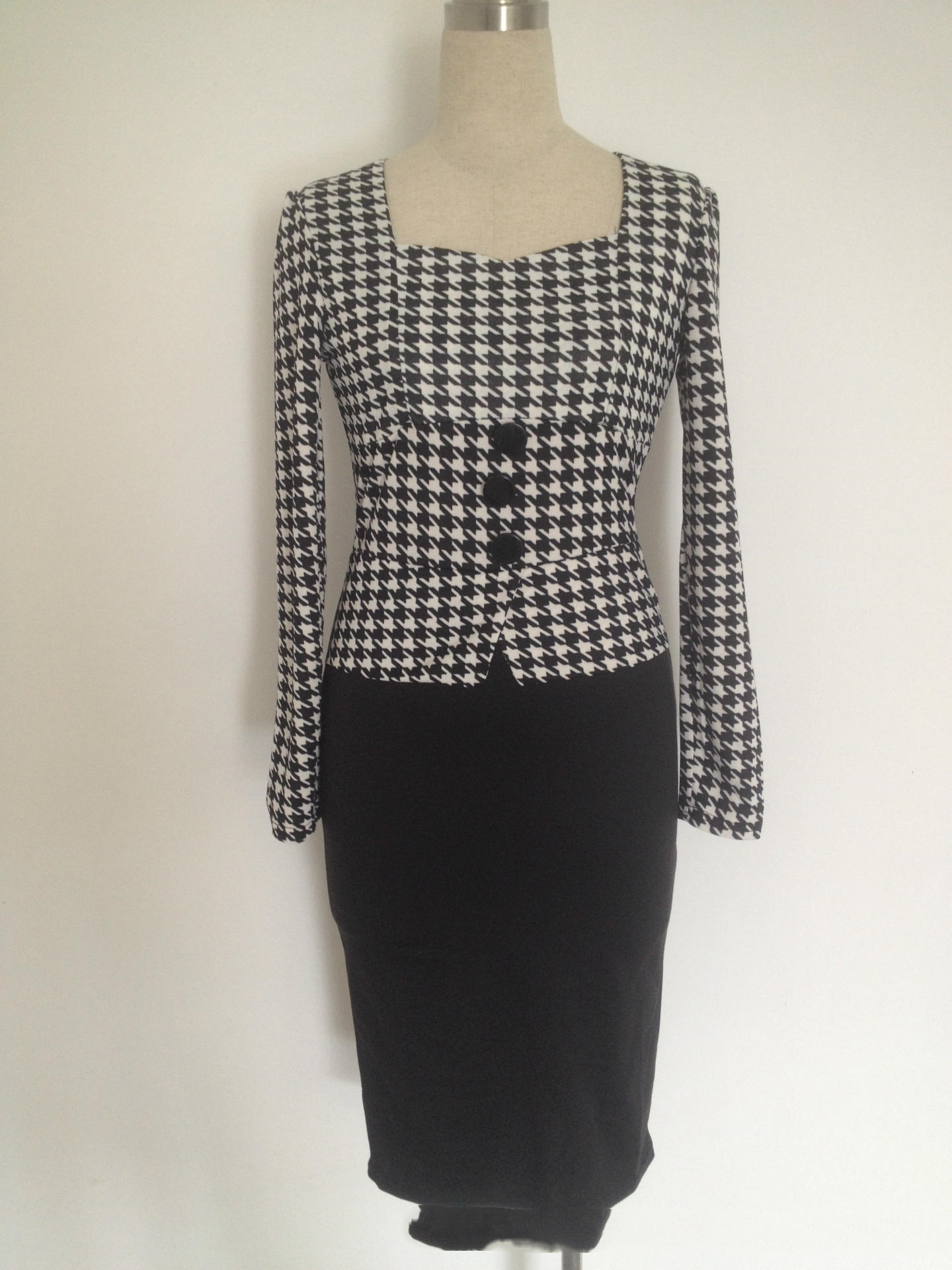 Houndstooth Fake Two Piece Panel Slim Pencil Dress Houndstooth 2Xl - Shop at LoveMi