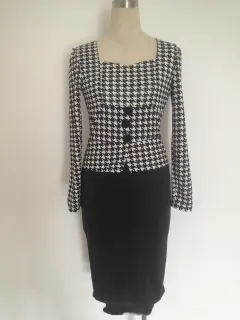 Houndstooth Fake Two Piece Panel Slim Pencil Dress - Houndstooth - View 1
