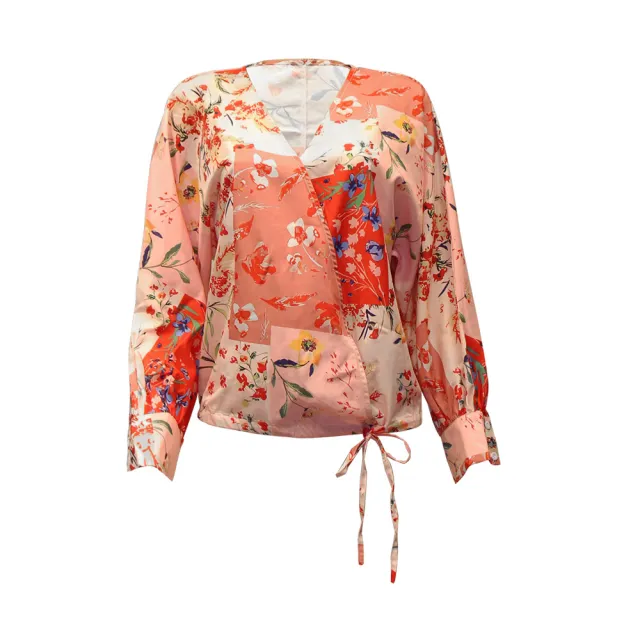 European And American Floral V neck Long sleeved Loose Casual Shirt Floral - Shop at LoveMi
