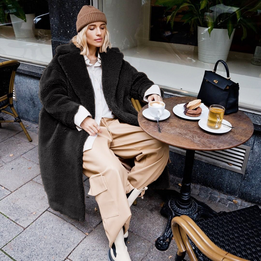 Long Sleeve Ong Faux Fur Women's Casual Coat Black - Shop at LoveMi