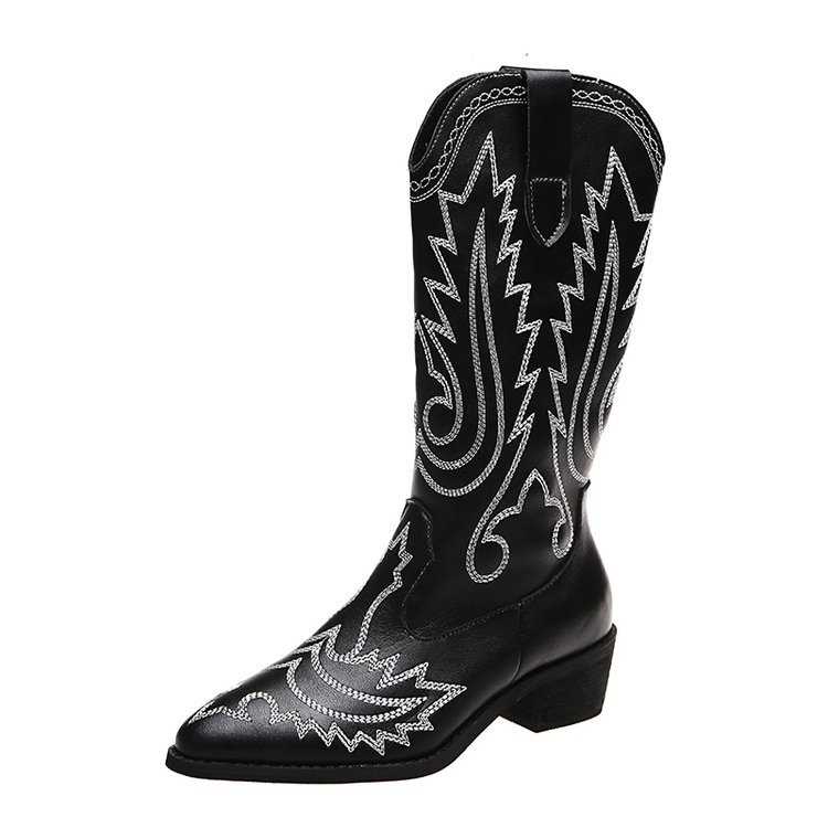 Women's Low Heel Sleeve Western Embroidered Round Toe Boots Red - Shop at LoveMi