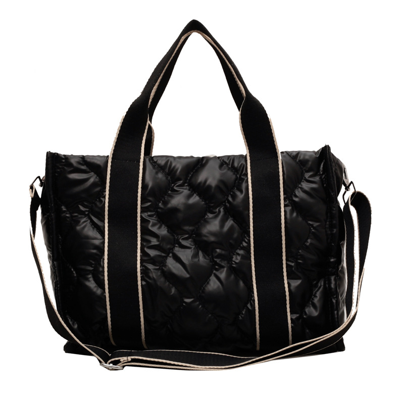 Rhombus Sewing Tote Bag Winter Designer Luxury Down Shoulder Bag High Capacity Commuting Personalized Handbags For Women Black - Shop at LoveMi