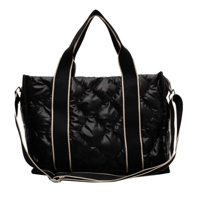 Rhombus Sewing Tote Bag Winter Designer Luxury Down Shoulder Bag High Capacity Commuting Personalized Handbags For Women Black - Shop at LoveMi