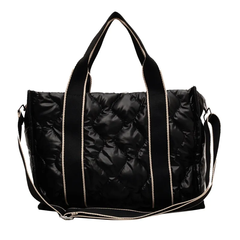 Rhombus Sewing Tote Bag Winter Designer Luxury Down Shoulder Bag High Capacity Commuting Personalized Handbags For Women - Black
