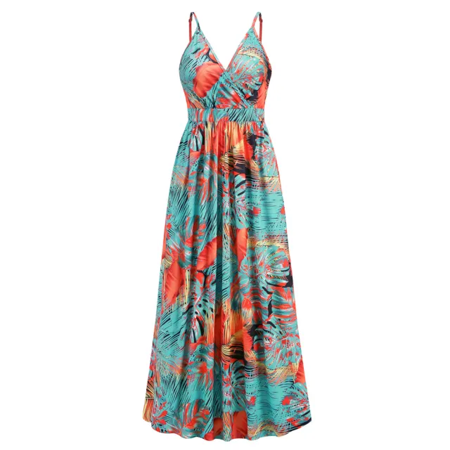 Flowers Long Dress Summer Swing Holiday Beach Dress Orange - Shop at LoveMi