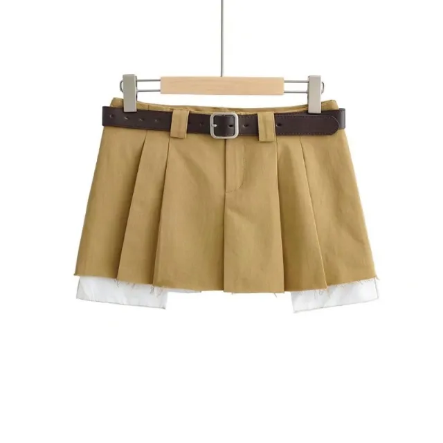 Mini Ultra short Pleated Skirt With Fashionable Solid Color Khaki - Shop at LoveMi