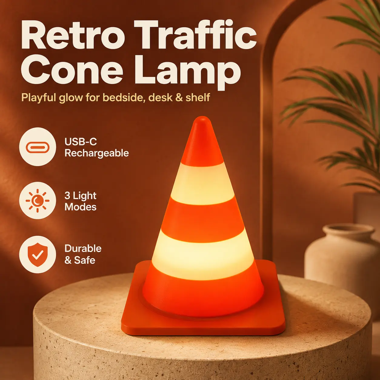 3D Printed Retro Traffic Cone Lamp, Touch