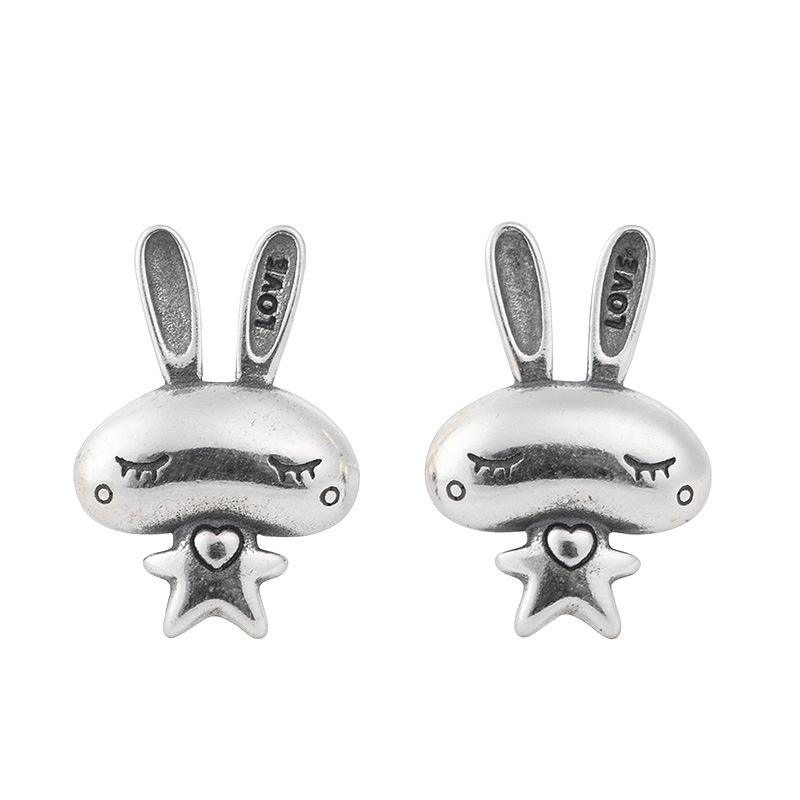 Retro Fashion White Rabbit Simple Design Love S925 Silver Earrings