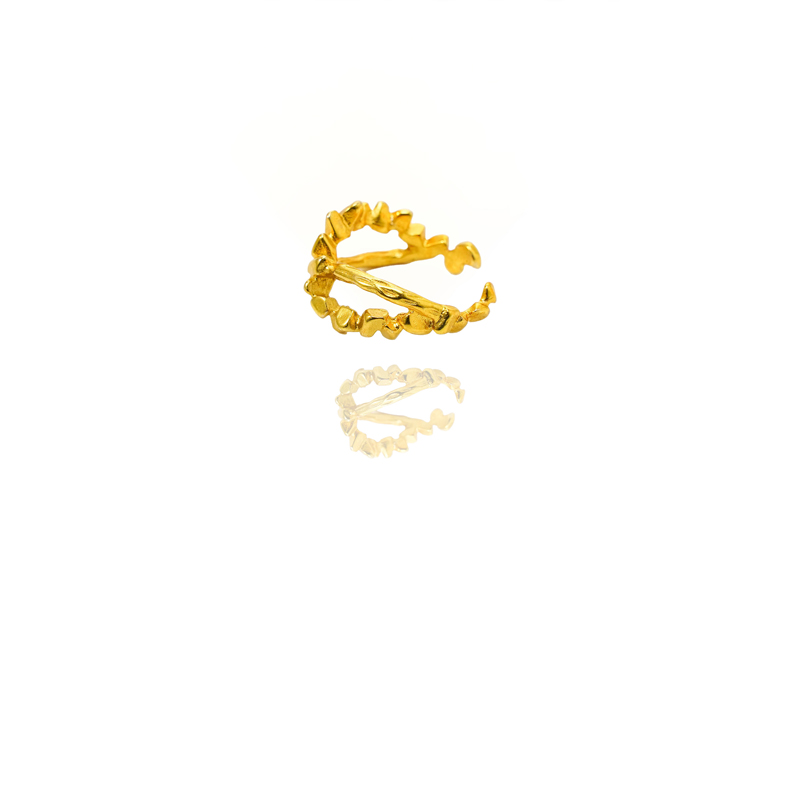 24k Gold Jewelry,Open Ring For Women, Handmade Adjustable Ring, Minimalist Stackable Ocean Themed Gift, Bold Exaggerated Irregular Wavy Trendy Ribbed Jewelry, Textured Patterned Fashion Accessories, V