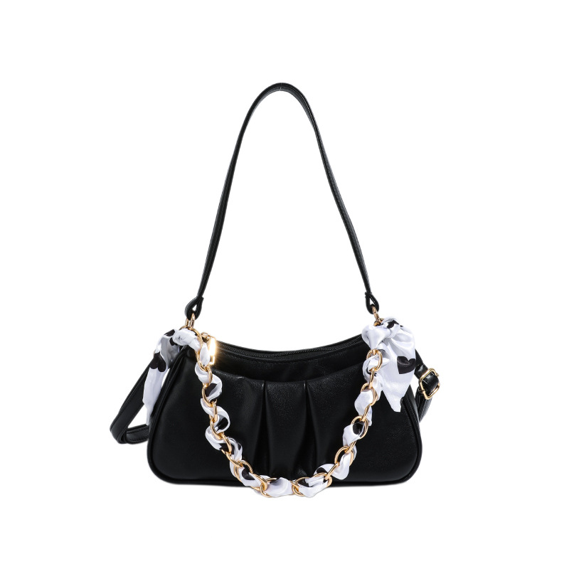 Bag Western Style Folds Shoulder Bag Net Red Chain Handbag Black - Shop at LoveMi