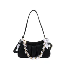 Bag Western Style Folds Shoulder Bag Net Red Chain Handbag - Black - View 1