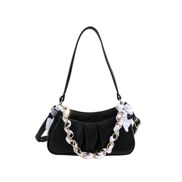 Bag Western Style Folds Shoulder Bag Net Red Chain Handbag Black - Shop at LoveMi