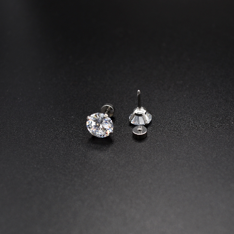 Titanium Steel Unisex Women Men Round Crystal Zircon Ear Studs Earrings