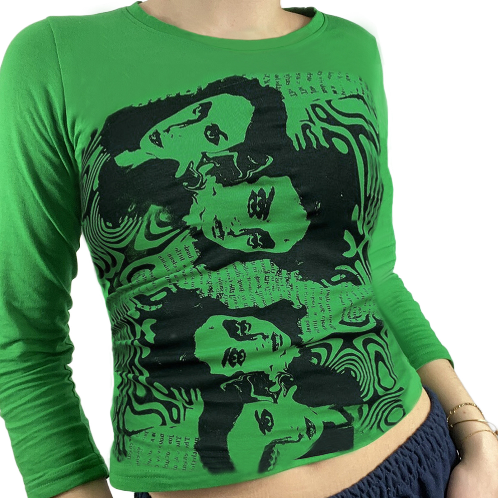 Women's Autumn Long Sleeve Slim Head Print Mini Vest Street Short T-shirt