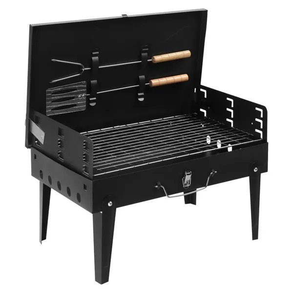 44x27x7cm Portable Square Charcoal Grill Black