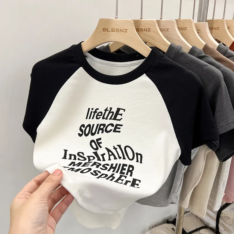 Women's Fashion Retro Cotton Short Sleeve T-shirt Top - 3849Beige