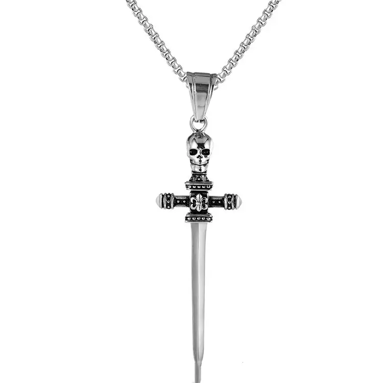 Punk Personality Retro Skull Cross Sword Men And Women Titanium Steel Pendant Necklace