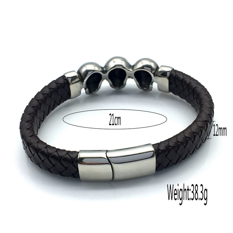 Hip Hop Rock Men's Bracelet Skull Black Brown