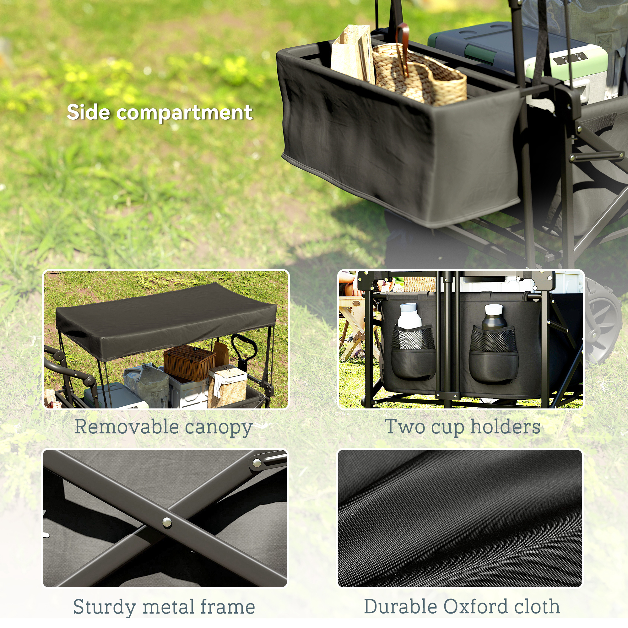 Folding Handcart Storage Cart Beach Trailer Four-wheel Belt Handle Canopy — image 8