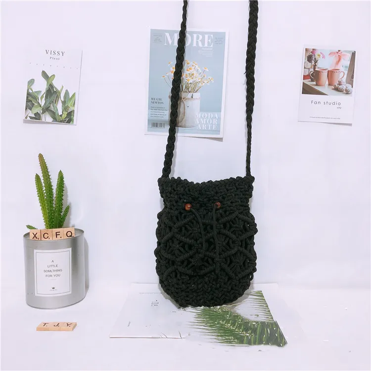 Messenger Bag Beach Vacation Straw Bag - Black