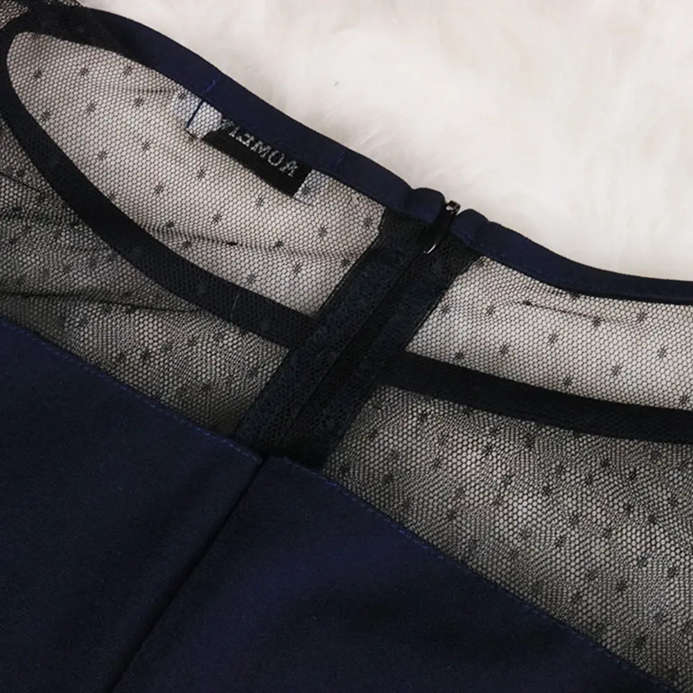 Round Neck Sexy See-through Mesh Stitching Women's Clothing